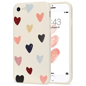 LLZ.COQUE for iPhone SE Case 2020/2022, iPhone 7 Case iPhone 8 Phone Case Cute for Women Girls Matte Love-Hearts Pattern Design Soft Liquid Silicone Shockproof Protective Cover 4.7 inch - Beige