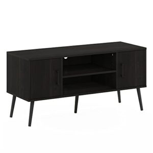 furinno claude mid century style wood legs tv stand for tv size up to 50 inch with two cabinets, espresso