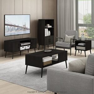 Furinno Claude Mid Century Style Wood Legs TV Stand For TV Size Up To 50 inch With Two Cabinets, Espresso