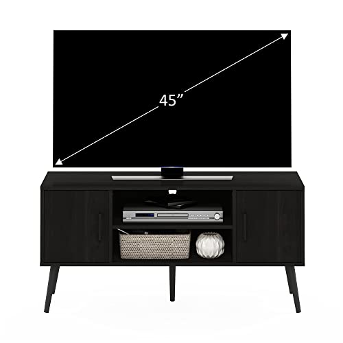 Furinno Claude Mid Century Style Wood Legs TV Stand For TV Size Up To 50 inch With Two Cabinets, Espresso