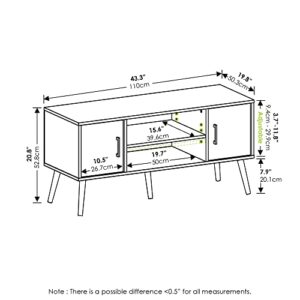 Furinno Claude Mid Century Style Wood Legs TV Stand For TV Size Up To 50 inch With Two Cabinets, Espresso