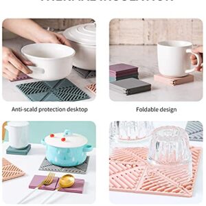 4 Silicone Trivet Mats Foldable- 446°F Heat Resistance Trivets for Kitchen Counter, Table, Pots, and Pans - Multipurpose Silicone Mats Pot Holders - Mixed Colors Trivets Set for Hot Dishes