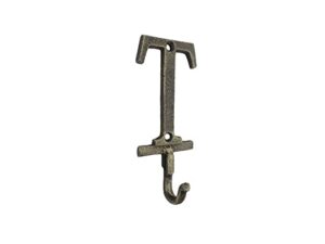 handcrafted nautical decor rustic gold cast iron letter t alphabet wall hook 6"