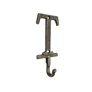 Handcrafted Nautical Decor Rustic Gold Cast Iron Letter T Alphabet Wall Hook 6"