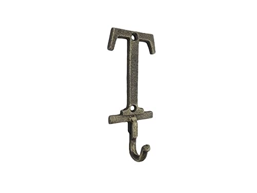 Handcrafted Nautical Decor Rustic Gold Cast Iron Letter T Alphabet Wall Hook 6"