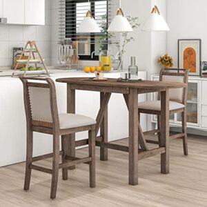 runna 3-piece wood kitchen table set, drop leaf table set with 2 x-back chairs for small places
