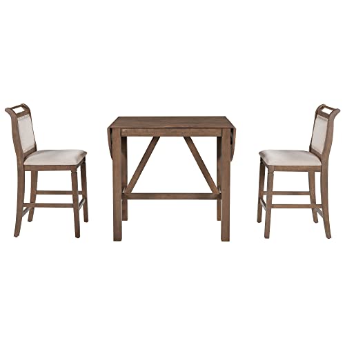 RUNNA 3-Piece Wood Kitchen Table Set, Drop Leaf Table Set with 2 X-Back Chairs for Small Places