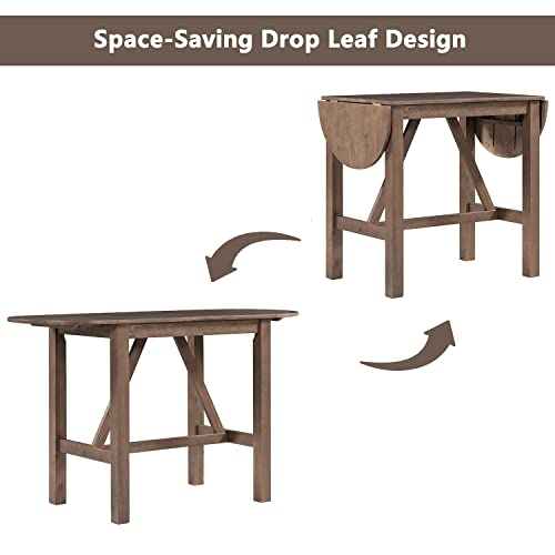 RUNNA 3-Piece Wood Kitchen Table Set, Drop Leaf Table Set with 2 X-Back Chairs for Small Places