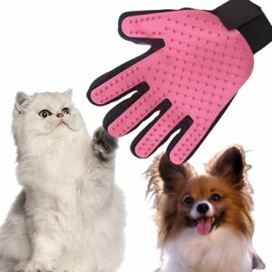 pet hair remover glove - gentle pet grooming glove brush - deshedding glove - massage mitt with enhanced five finger design - perfect for dogs & cats with long & short fur - 1 pack (right-hand,pink)