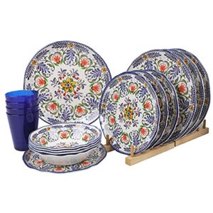 melamine dinnerware set for 4-16 pcs:camping dishes set with dinner plates,salad plates,cups and bowls.lightweight and unbreakable,indoor and outdoor use
