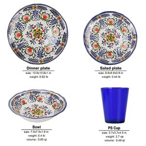 Melamine Dinnerware Set for 4-16 Pcs:Camping Dishes Set with Dinner Plates,Salad Plates,Cups and Bowls.Lightweight and Unbreakable,Indoor and Outdoor Use