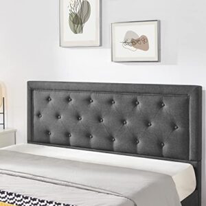 Yaheetech Queen Size Upholstered Bed Frame with Tufted Headboard, Platform Bed Frame with Sturdy Wood Slat Support and Fabric Mattress Foundation, No Box Spring Needed, Dark Grey