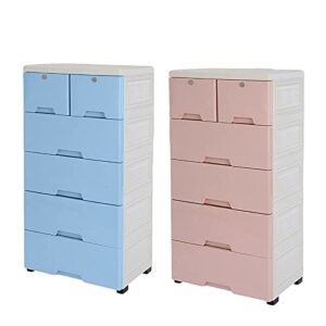 plastic storage cabinet 6 drawer units vertical clothes storage tower dresser small closet organizer shelf lockable for clothes,toys,bedroom,playroom (blue)