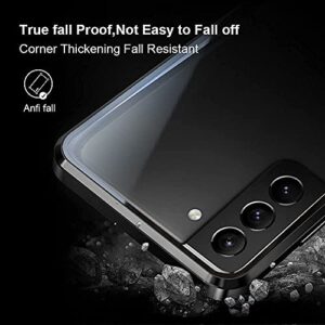 QUIETIP Compatible for Samsung Galaxy S21 Case,Magnetic Metal-Clear Glass Case,Thin Body Metal Frame Double-Sided Tempered Glass with Built-in Screen Lens Protect,Black