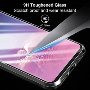 QUIETIP Compatible for Samsung Galaxy S21 Case,Magnetic Metal-Clear Glass Case,Thin Body Metal Frame Double-Sided Tempered Glass with Built-in Screen Lens Protect,Black