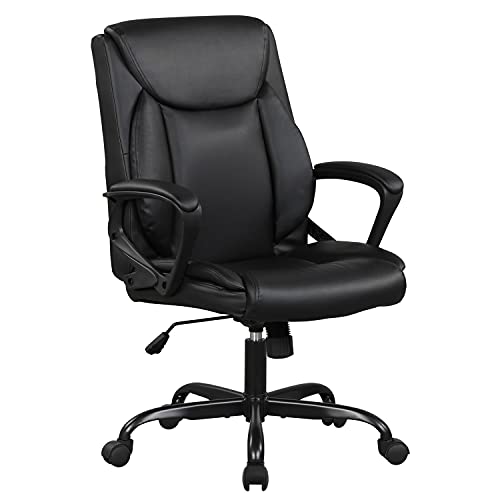 Home Office Chair Ergonomic Desk Chair PU Leather Task Chair Executive Rolling Swivel Mid Back Computer Chair with Lumbar Support Armrest Adjustable Chair for Men Black