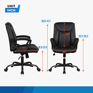 Home Office Chair Ergonomic Desk Chair PU Leather Task Chair Executive Rolling Swivel Mid Back Computer Chair with Lumbar Support Armrest Adjustable Chair for Men Black