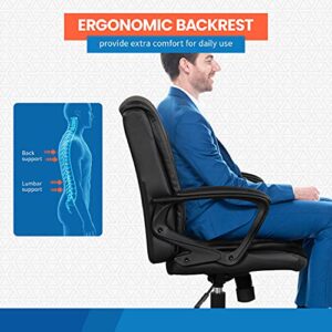 Home Office Chair Ergonomic Desk Chair PU Leather Task Chair Executive Rolling Swivel Mid Back Computer Chair with Lumbar Support Armrest Adjustable Chair for Men Black