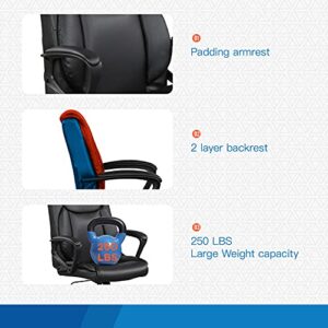 Home Office Chair Ergonomic Desk Chair PU Leather Task Chair Executive Rolling Swivel Mid Back Computer Chair with Lumbar Support Armrest Adjustable Chair for Men Black