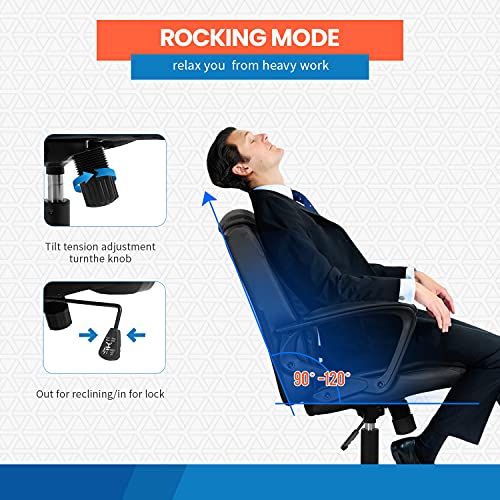 Home Office Chair Ergonomic Desk Chair PU Leather Task Chair Executive Rolling Swivel Mid Back Computer Chair with Lumbar Support Armrest Adjustable Chair for Men Black