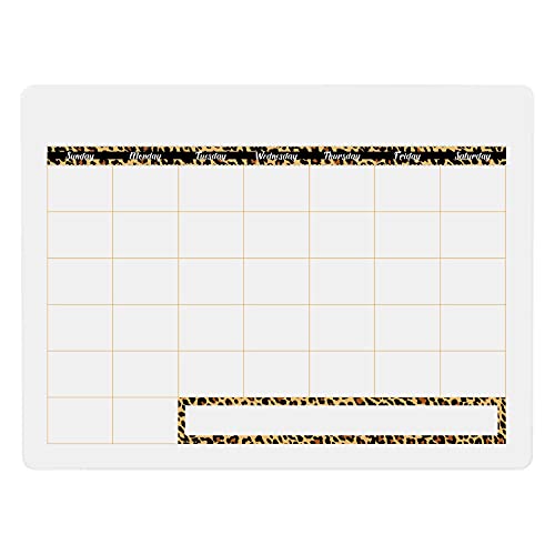 Dry Erase Board Blank Calendar 9 x 12 Inches School Learning Tool, Trendy Office or Grade School or Homeschool Teaching Aid, Cheetah Leopard Design