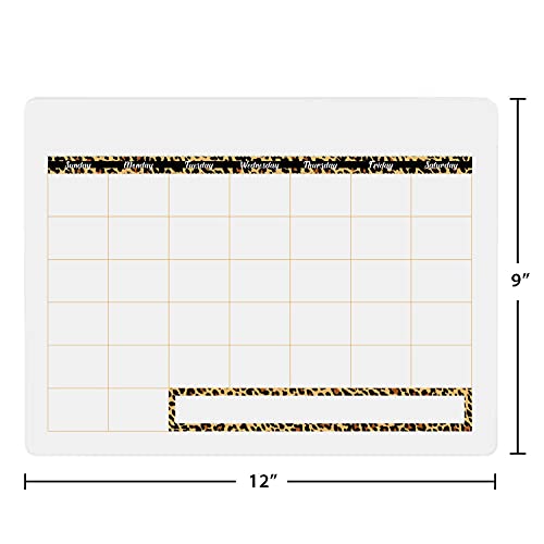 Dry Erase Board Blank Calendar 9 x 12 Inches School Learning Tool, Trendy Office or Grade School or Homeschool Teaching Aid, Cheetah Leopard Design