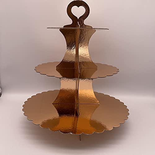 4 PCS Cardboard Cupcake Stand 3- Tier Dessert Stand, Rose Gold Party Supplies, Birthday Party Wedding Anniversary