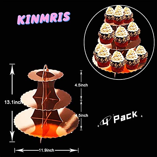 4 PCS Cardboard Cupcake Stand 3- Tier Dessert Stand, Rose Gold Party Supplies, Birthday Party Wedding Anniversary