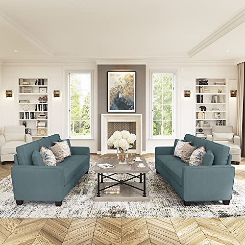 Bush Furniture Stockton Sofa, 85W, Turkish Blue Herringbone