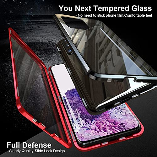 QUIETIP Compatible Samsung Galaxy S20+ Plus Case,Magnetic Metal Clear Glass Case,Thin Body Metal Frame Double-Sided Tempered Glass with Built-in Screen Lens Protect,Black