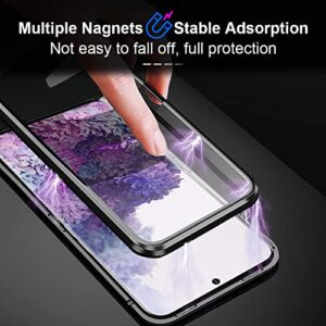 QUIETIP Compatible Samsung Galaxy S20+ Plus Case,Magnetic Metal Clear Glass Case,Thin Body Metal Frame Double-Sided Tempered Glass with Built-in Screen Lens Protect,Black