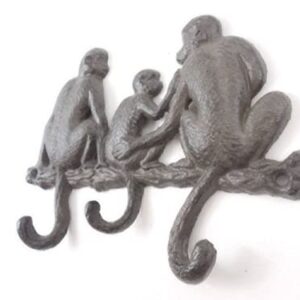 Handcrafted Nautical Decor Cast Iron Sitting Monkey Family Decorative Metal Wall Hooks 8"