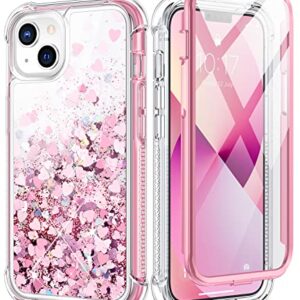 Caka Case Compatible for iPhone 13 Glitter Case, iPhone 14 Case for Women Girls with Built-in Screen Protector Bling Sparkle Liquid Full Body Protective Case for iPhone 13 14 6.1 inch - Rose Gold