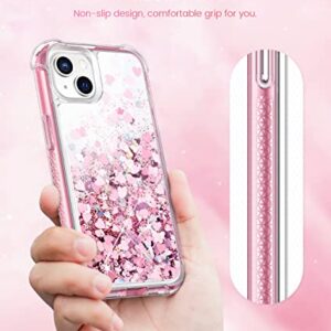 Caka Case Compatible for iPhone 13 Glitter Case, iPhone 14 Case for Women Girls with Built-in Screen Protector Bling Sparkle Liquid Full Body Protective Case for iPhone 13 14 6.1 inch - Rose Gold