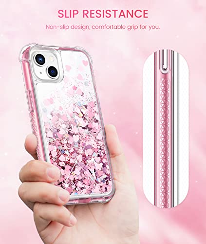 Caka Case Compatible for iPhone 13 Glitter Case, iPhone 14 Case for Women Girls with Built-in Screen Protector Bling Sparkle Liquid Full Body Protective Case for iPhone 13 14 6.1 inch - Rose Gold