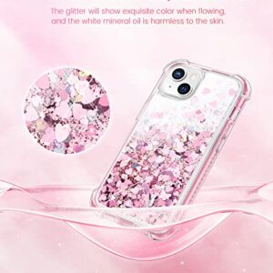 Caka Case Compatible for iPhone 13 Glitter Case, iPhone 14 Case for Women Girls with Built-in Screen Protector Bling Sparkle Liquid Full Body Protective Case for iPhone 13 14 6.1 inch - Rose Gold