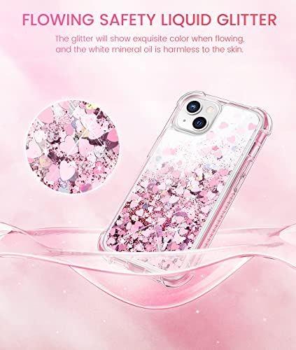 Caka Case Compatible for iPhone 13 Glitter Case, iPhone 14 Case for Women Girls with Built-in Screen Protector Bling Sparkle Liquid Full Body Protective Case for iPhone 13 14 6.1 inch - Rose Gold