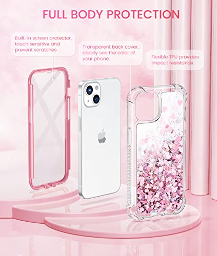 Caka Case Compatible for iPhone 13 Glitter Case, iPhone 14 Case for Women Girls with Built-in Screen Protector Bling Sparkle Liquid Full Body Protective Case for iPhone 13 14 6.1 inch - Rose Gold