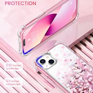 Caka Case Compatible for iPhone 13 Glitter Case, iPhone 14 Case for Women Girls with Built-in Screen Protector Bling Sparkle Liquid Full Body Protective Case for iPhone 13 14 6.1 inch - Rose Gold