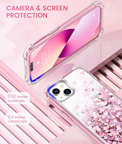 Caka Case Compatible for iPhone 13 Glitter Case, iPhone 14 Case for Women Girls with Built-in Screen Protector Bling Sparkle Liquid Full Body Protective Case for iPhone 13 14 6.1 inch - Rose Gold