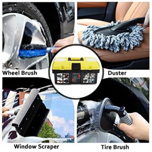 MOFEEZ Car Wash Cleaning Tools Kit Car Detailing Set with Absorbent Towels Dash Duster Tire Wheel Brushes Window Squeegee Air Conditioner Brush Waxing Sponge (15pcs)