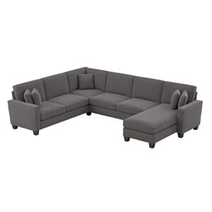 bush furniture stockton u shaped sectional couch with reversible chaise lounge, 127w, french gray herringbone