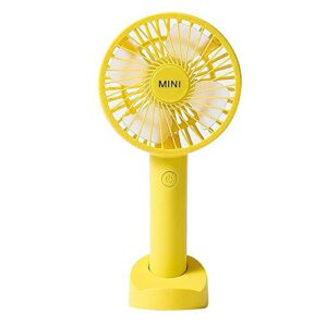 mini handheld fan, mini personal portable table fan with usb rechargeable battery operated & phone stand, handheld small fan portable lanyard small student new fan with 3 speeds cooling for kids girls household office camping (yellow)