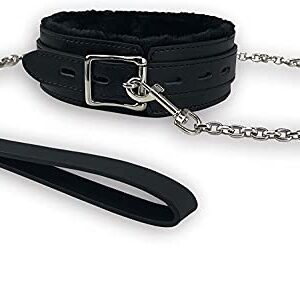 Gothic Plush Leather Collars Choker with Chain Detachable Leash Rope Small Pet Collar Black