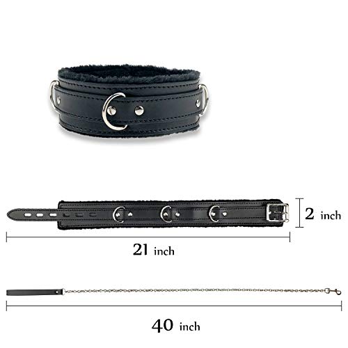 Gothic Plush Leather Collars Choker with Chain Detachable Leash Rope Small Pet Collar Black