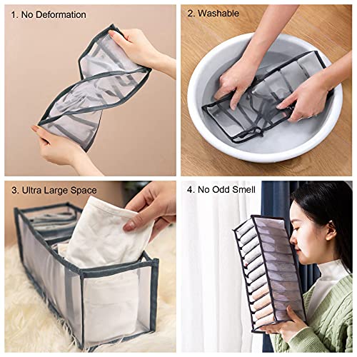 Pack of 3 Underwear Drawer Organizer, Washable Nylon Mesh Underwear Storage Closet Organizer Drawer Dividers, Compartments Organizer for Underwear, Socks, Clothes, Bras