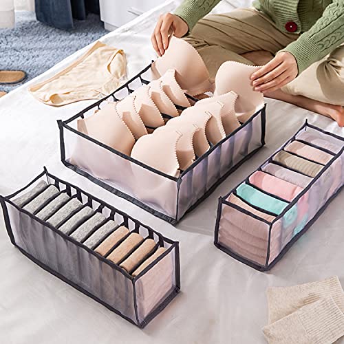 Pack of 3 Underwear Drawer Organizer, Washable Nylon Mesh Underwear Storage Closet Organizer Drawer Dividers, Compartments Organizer for Underwear, Socks, Clothes, Bras