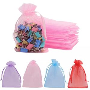 Ludato 100pcs 4"x6" Pink Organza Gift Bags with Drawstring, Small Candy Jewelry Bags Drawstring Pouches for Gifts Baby Shower Wedding Birthday Christmas Party Halloween