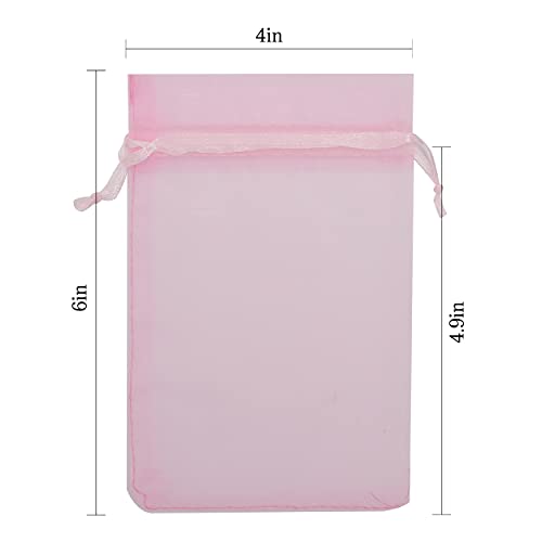 Ludato 100pcs 4"x6" Pink Organza Gift Bags with Drawstring, Small Candy Jewelry Bags Drawstring Pouches for Gifts Baby Shower Wedding Birthday Christmas Party Halloween