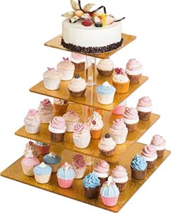 blbyho 4 tier gold cupcake stand, acrylic cupcake tower display dessert stand, square cupcake stand combo set for dessert table bases para cupcake, good for birthday party wedding, christmas